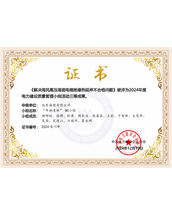 Third-class Achievement of 2024 Electric Power Construction Quality
Management QC Group Activities