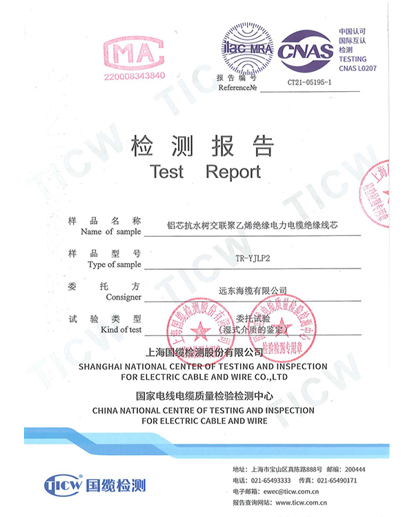 Water Tree Resistant Insulation Report (CT21-05195-1) - Far East
Submarine Cable