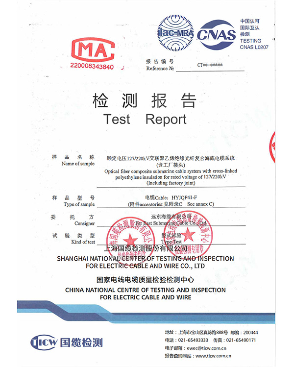 220kV Submarine Cable System Type Test Report